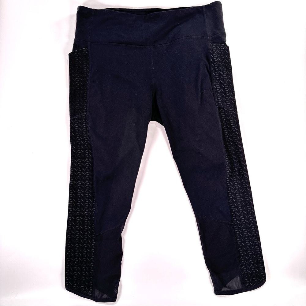 Athleta Women’s Meshblock Cropped Pocket Leggings Black Mesh Panel Workout XL - Picture 2 of 15